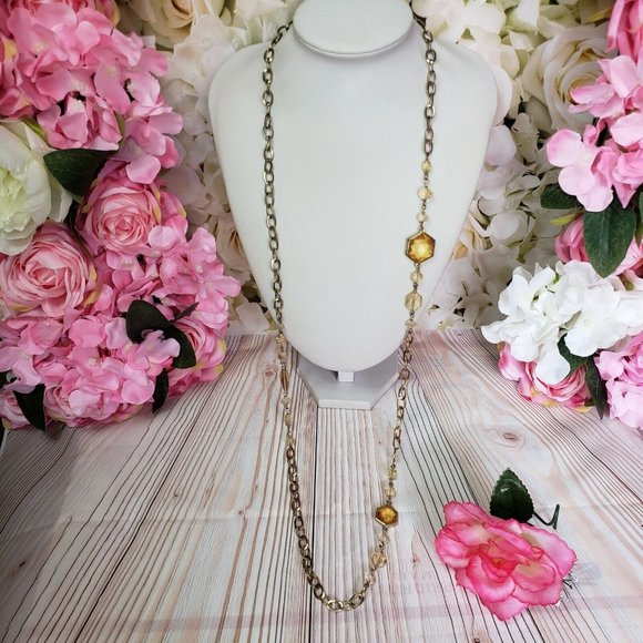 Dana Kellin for Target Beaded Gold Tone Station Chain Necklace Yellow Crystals - Picture 12 of 12